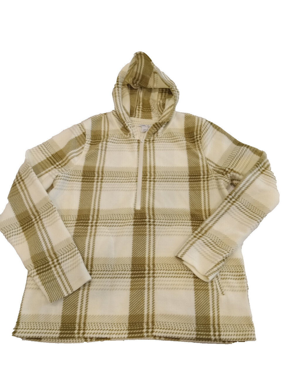 ONeill Josie Polar Fleece Hoodie Womens Medium Plaid Cream Green 1/2 Zip M